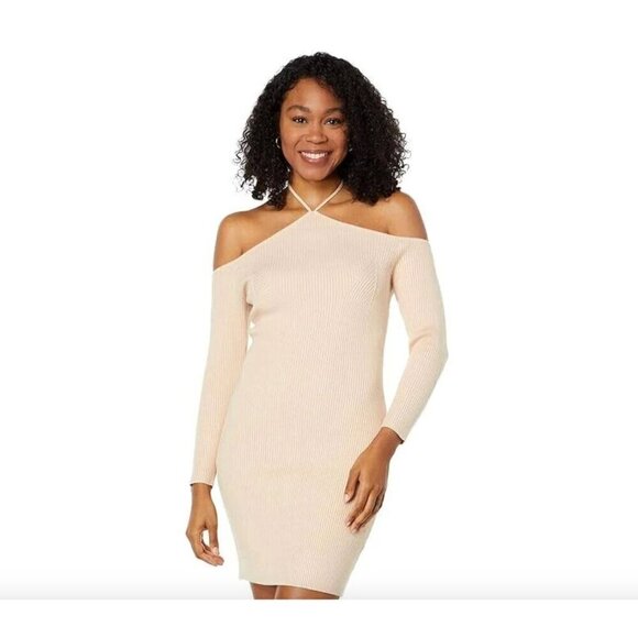 Lost + Wander Sandy Rock Knit Halter Mini Dress Cream Womens Size Large - Picture 1 of 12